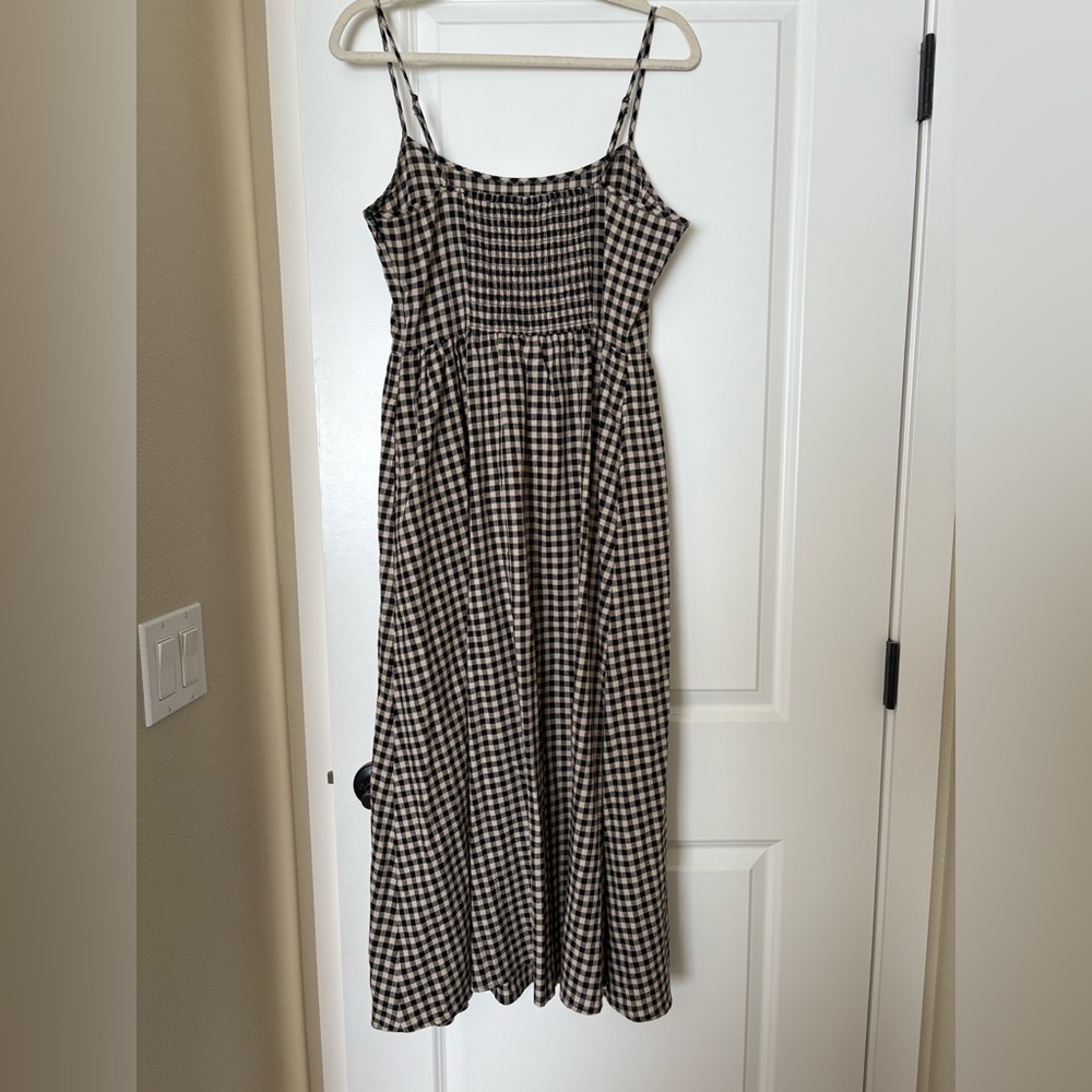 Black and Tan Gingham Spaghetti Strap Midi Dress - Picture 2 of 3